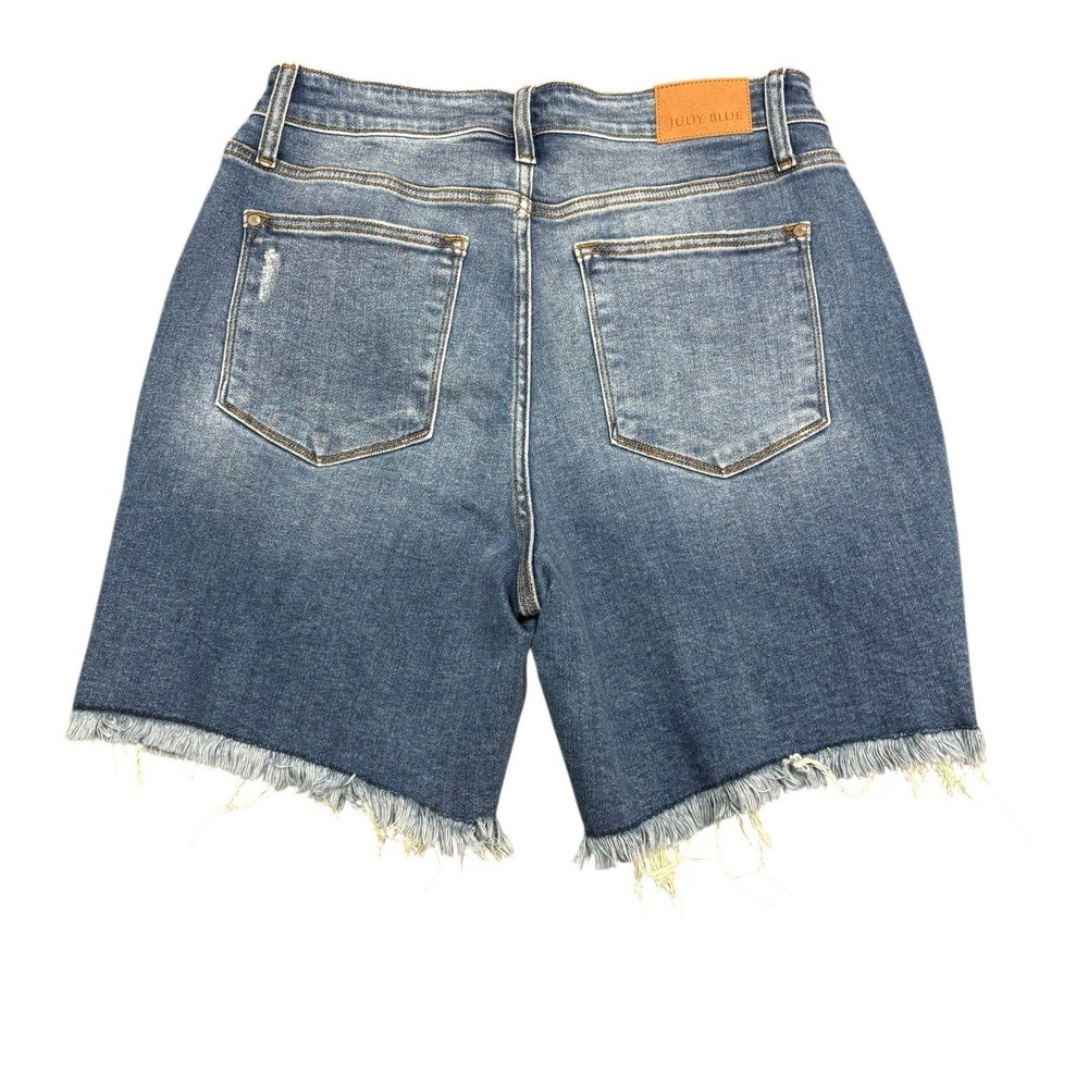 Judy Blue Women's Mid Rise Distressed Stretch Raw Denim Cut Off Shorts 1X - Picture 4 of 9